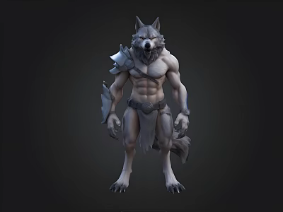Wolf Headed Muscular Fantasy Game Character With Armor Fur And Sharp Claws 3d model