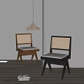 Two Stylish Dining Chairs With Woven Back And Upholstered Seat In Minimalist Interior Brown Black