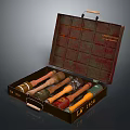 Open Vintage Toolbox With Assorted Wooden Handle Hammers In Metal Compartments