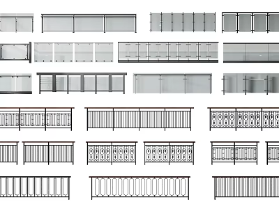 Various Decorative Fence Designs Including Metal And Glass Railings For Outdoor Use 3d model