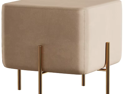 Modern Beige Upholstered Sofa Stool With Gold Metal Legs Design 3d model