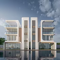 Modern Detached Villa Exterior With Glass Windows Balconies And Water Reflection Scenic View