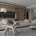 Modern Living And Dining Room Interior With White Sofa Glass Coffee Table And TV Wall