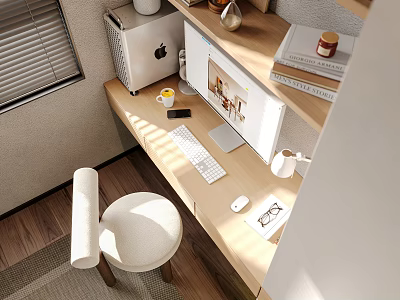Cozy Home Office Desk Setup With Monitor Keyboard Books And Comfortable Chair 3d model