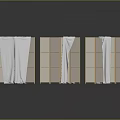 Three Wooden Room Dividers With White Fabric Curtains On Gray Reflective Floor