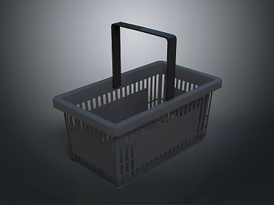 Gray Plastic Shopping Basket With Black Handle And Square Grid Design 3d model