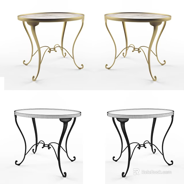 Elegant Round Coffee Table With Glass Top And Decorative Gold Black Metal Curved Legs 3d model 