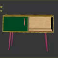 Wooden TV Stand with Green Door Metal Handle and Slim Legs Design