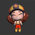 Cartoon Firefighter Character With Red Curly Hair Firefighter Helmet Red Uniform And Yellow Boots