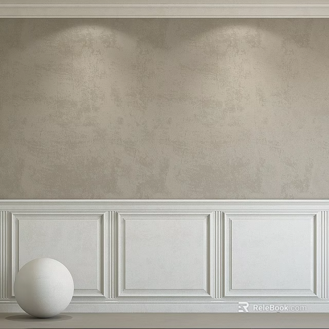 Neutral Textured Wall With White Wainscoting And Modern Interior Accents 3d model 