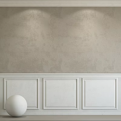 Neutral Textured Wall With White Wainscoting And Modern Interior Accents 3d model