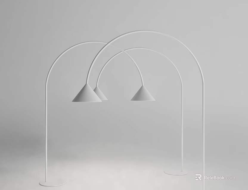 Modern Minimalist Floor Lamp With Arched Metal Stand And Double Cone Shades 3d model 