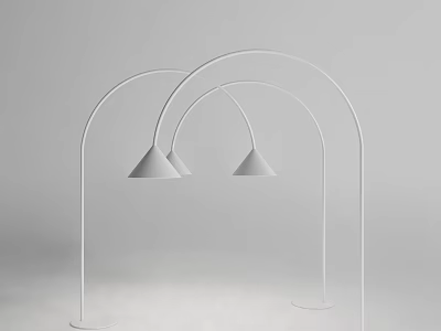 Modern Minimalist Floor Lamp With Arched Metal Stand And Double Cone Shades 3d model