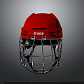 Red Ice Hockey Helmet With Face Mask And ICE HOCKEY Logo For Sports Apparel
