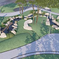 Outdoor Children's Play Area With Natural Grass Trees Stones Water Features And Curved Paths