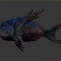 Mythical Armored Fish With Glowing Blue Eyes Sharp Teeth And Spiky Fins