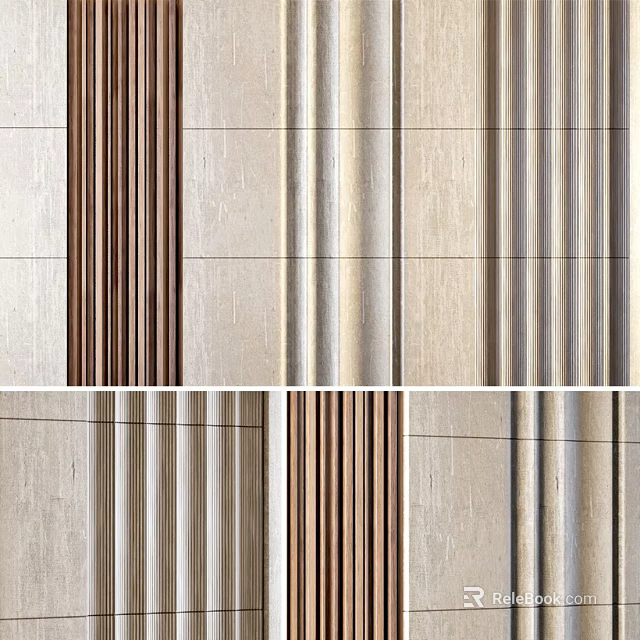 Modern Background Wall Panel Design With Vertical Strips Different Textures Neutral Tones 3d model