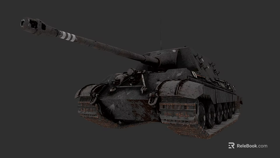Military Tank Main Battle Weapon With Long Barrel Rusted Surface Tracks And Equipment Details 3d model 