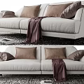 Light Gray Two Seater Sofa with Brown Pillows and Throw Blanket on Patterned Rug 3d model