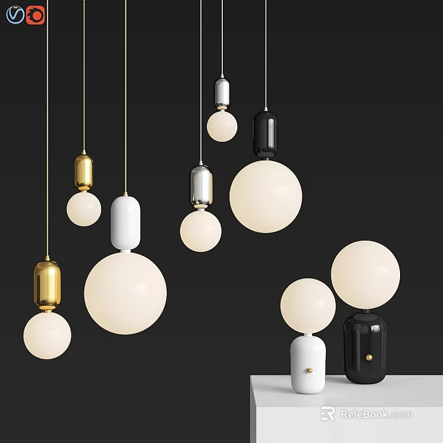 Modern Stylish Pendant Lights With Various Designs Gold Black White Finishes And Round Shades 3d model 