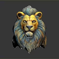 Unique Lion Head Sculpture Artwork With Blue And Yellow Mane Details 3d model