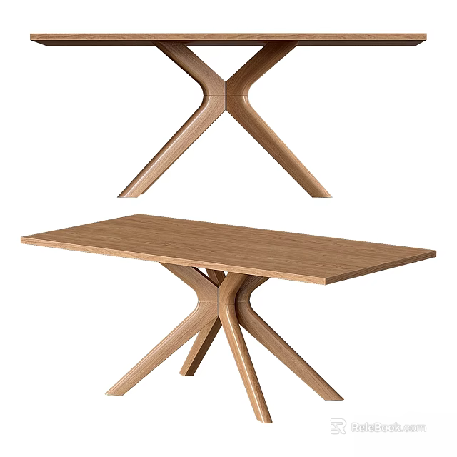 Modern Wooden Dining Table with Rectangular Top and X Shaped Cross Legs Design 3d model