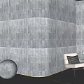 Modern Silver Gray Brick Sofa Background Wall With Lighting And Decor 3d model