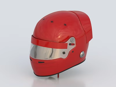 Red Racing Helmet With Transparent Visor Sleek Glossy Finish And Safety Straps 3d model