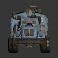 Blue Modified Truck With Mechanical Roof Equipment And Rustic Vintage Design