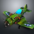 Vintage Green Airplane with Blue Cockpit Canopy and White Stars on Wings Propeller Design