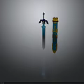 Fantasy Swords with Blue Blades Gold Accents and Decorative Hilts 3D Rendered Design