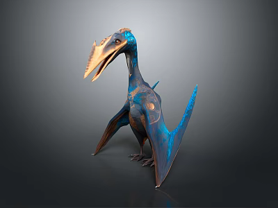 Detailed 3D Pterosaur Model With Blue Brown Feathers Long Beak And Wings 3d model