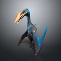 Detailed 3D Pterosaur Model With Blue Brown Feathers Long Beak And Wings