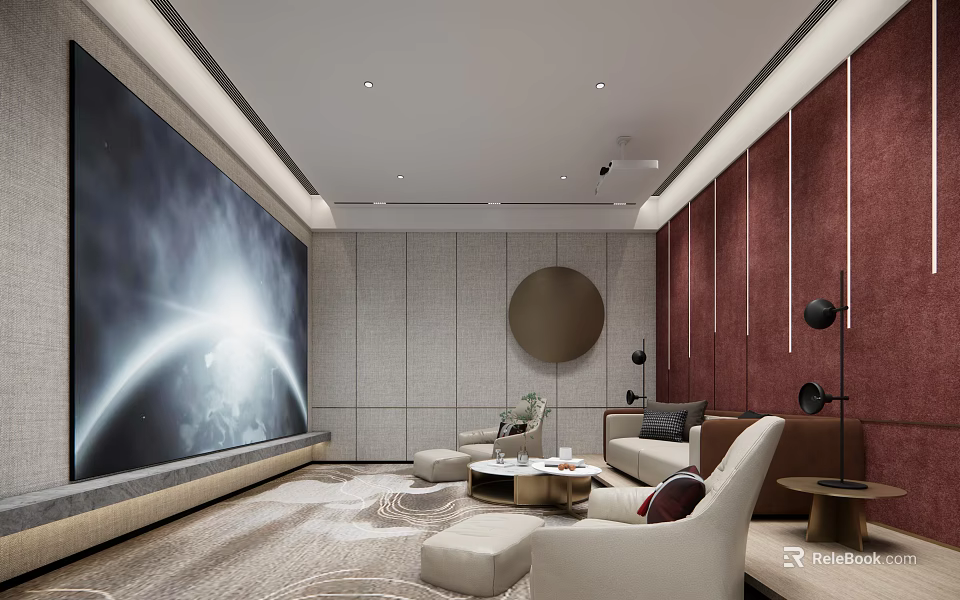 Modern Home Theater With Large Projection Screen Luxury Sofas And Ambient Lighting 3d model 