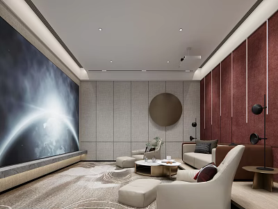 Modern Home Theater With Large Projection Screen Luxury Sofas And Ambient Lighting 3d model