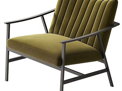 Olive Green Velvet Accent Chair With Black Metal Frame And Modern Design 3d model