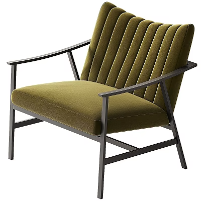 Olive Green Velvet Accent Chair With Black Metal Frame And Modern Design 3d model