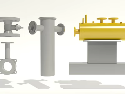 Industrial Mechanical Equipment With Valves Pipes And Yellow Flanged Component 3d model