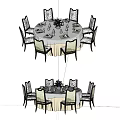 Elegant Dining Table Set With Round Table Matching Chairs Tablecloth And Tableware 3d model