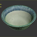 Ceramic Sculpture Carved Bowl With Blue And White Striped Pattern Design