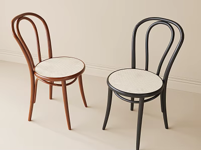 Modern Minimalist Single Chairs With Curved Backrest And Woven Seat In Brown And Black 3d model