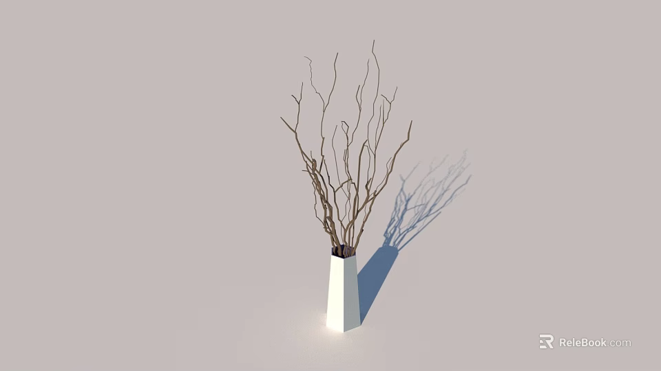 Sleek White Ceramic Vase With Dried Branches For Modern Interior Decor 3d model