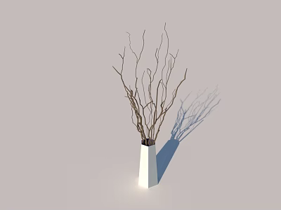 Sleek White Ceramic Vase With Dried Branches For Modern Interior Decor 3d model