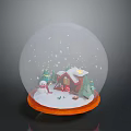 Winter Snow Globe Scene With Small House Snowman Christmas Trees And Orange Base