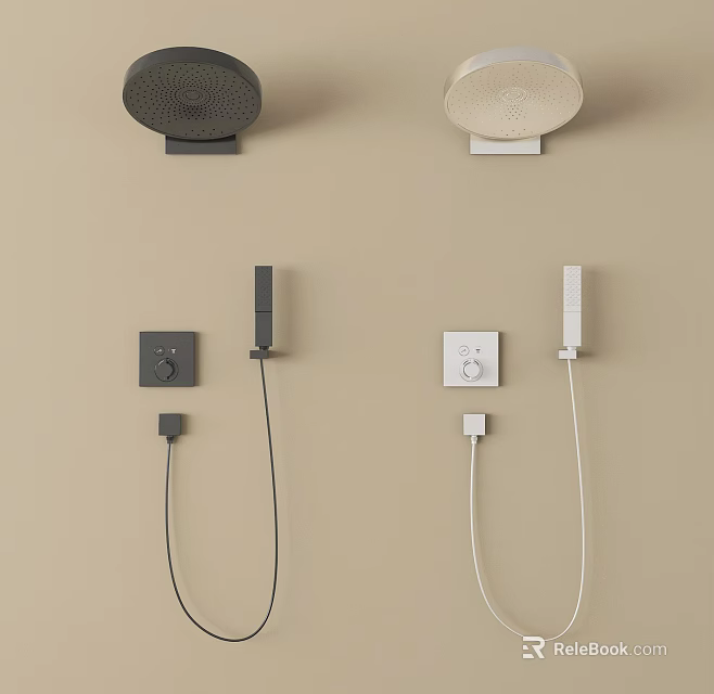 Modern Black And White Wall Mounted Handheld Shower Faucet System With Control 3d model 