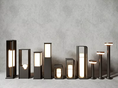 Contemporary Outdoor Lights With Various Shapes And Illuminated Design 3d model