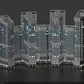 Modern High Rise Office Building With Glass Curtain Walls And Night Lighting