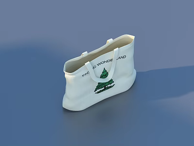 White Canvas Tote Bag With Green Eye Wonderland Text And Design 3d model