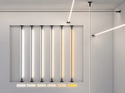 LED Light Display With Various Color Temperatures 6500K to 2700K in White Room 3d model