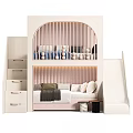 Kids Bunk Bed With Slide Staircase And Soft Upholstered Pink Headboard Design